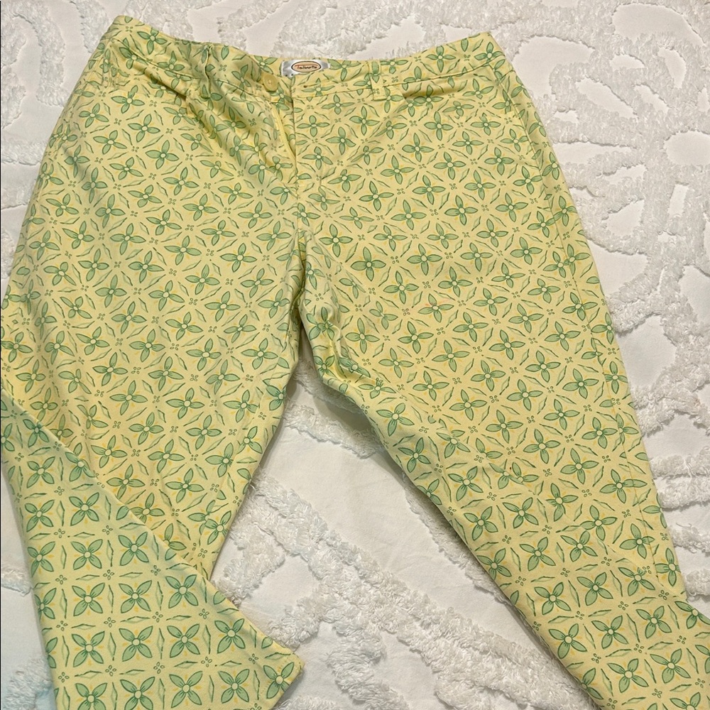 Talbots Floral Crop Jeans in Mint and Pale Yellow